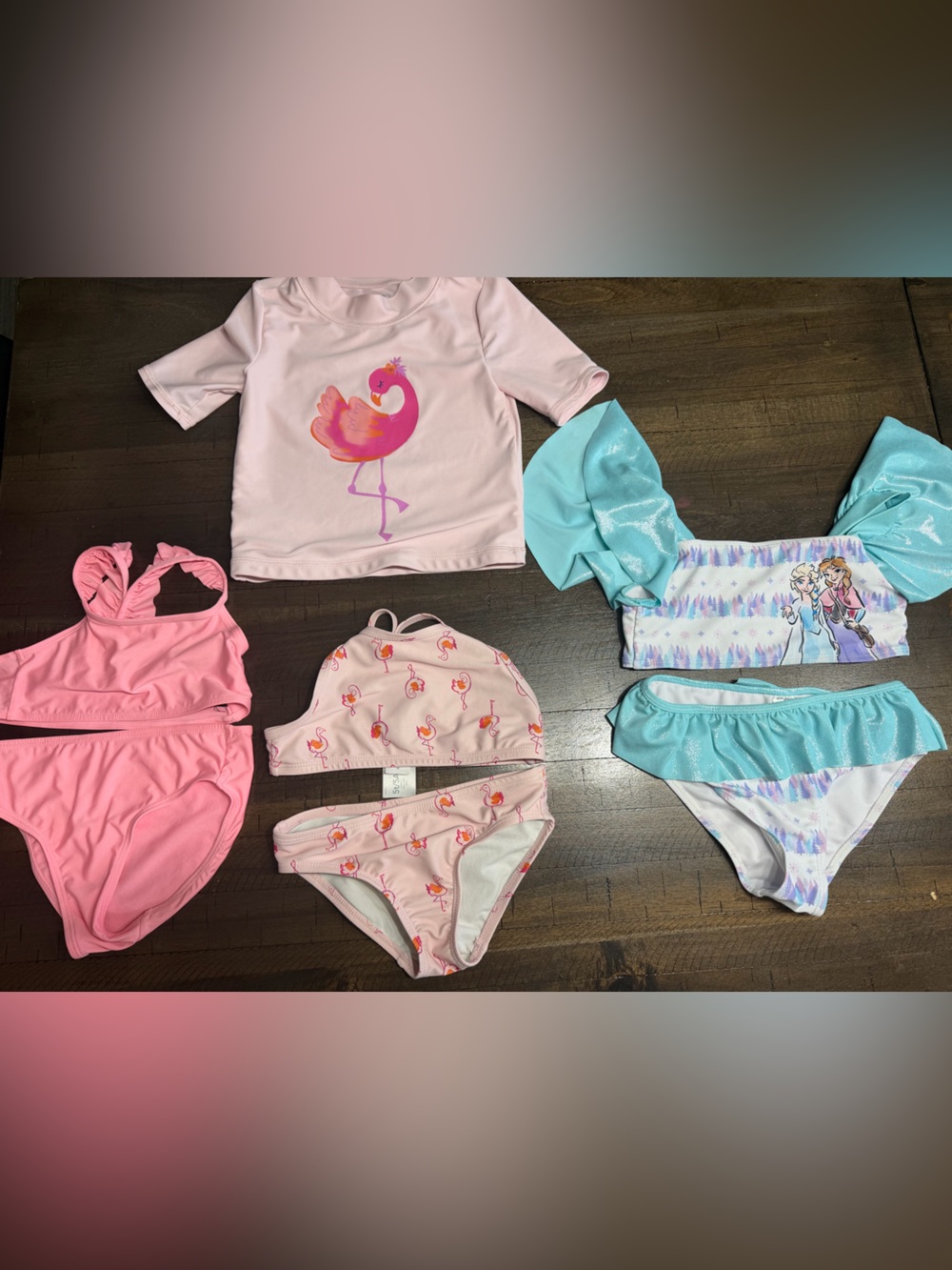 Girls Pink & Aqua Swim Set with Flamingo Top